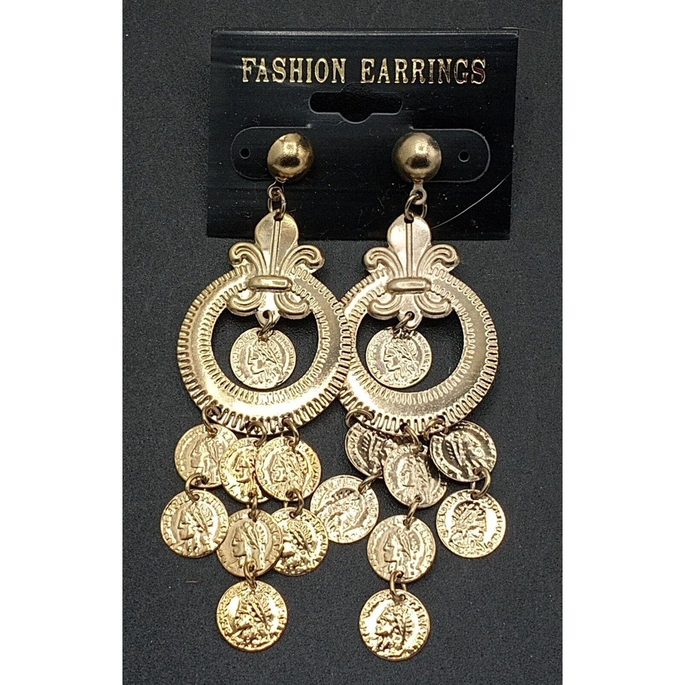 Vintage Coins Pierced Earrings 1980's 1990's New Old Stock